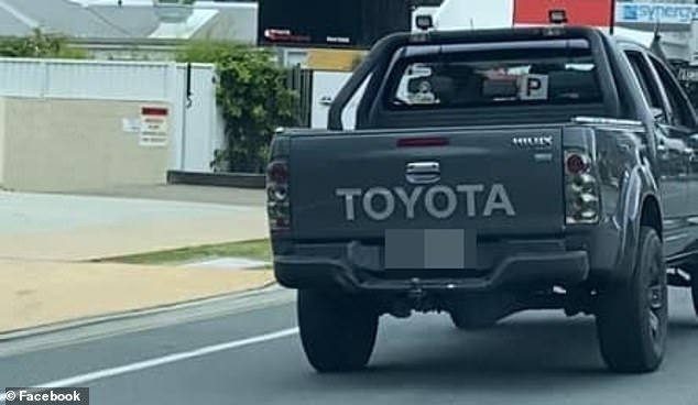 Two other teenagers were seen in the back seat of the car (pictured) and a red P sign was visible on the rear window of the vehicle