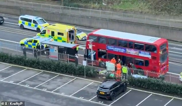 An image of the scene after Kelyan was stabbed to death on a bus in Woolwich