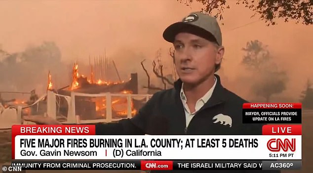 Gavin Newsom appears close to tears as he condemns Trump for blaming him for the LA wildfires