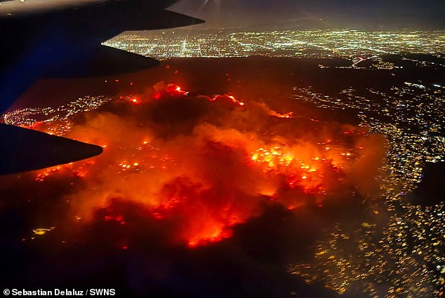 The California wildfires seen from a plane landing at Los Angeles International Airport