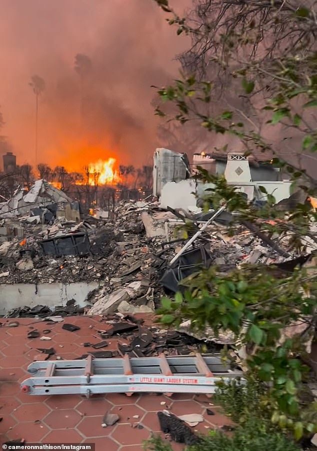 The actor, 55, shared a shocking video of the still-burning rubble of his former home in Pasadena, California, which was destroyed by the Eaton wildfire.