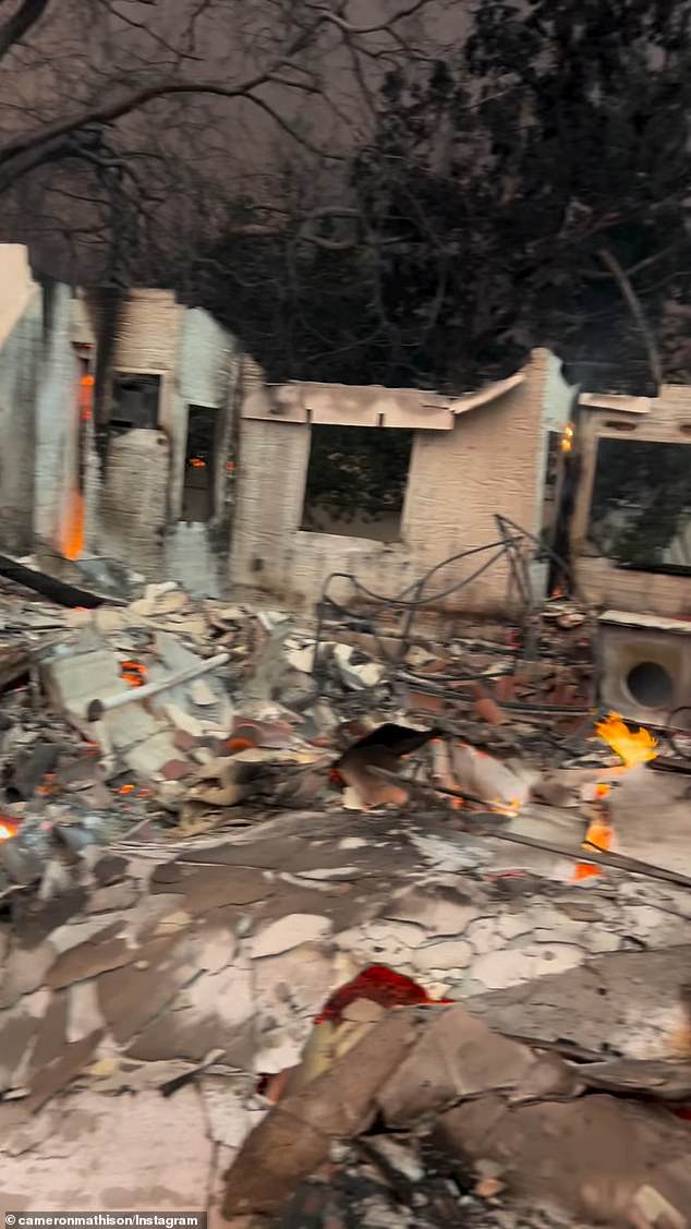 The actor documented his reaction as he walked through the charred remains of his childhood home, where he had lived for 13 years.