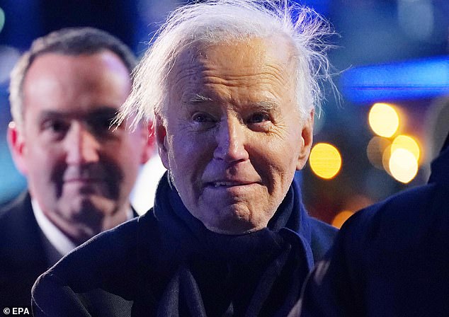 President Joe Biden leaves after attending the 102nd National Christmas Tree Lighting Ceremony on the Ellipse at the White House and President's Park in Washington, DC, U.S., December 5, 2024. This year's tree is a 35-foot-tall George Washington and Jefferson red spruce from Virginia National Forests