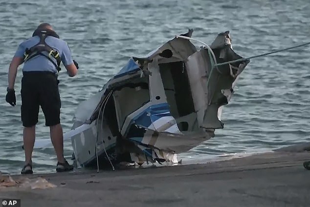 The heartfelt tributes from friends and loved ones come as a result of a long and painstaking investigation into the horror crash (photo of the wreckage of the plane recovered from the sea on Wednesday)