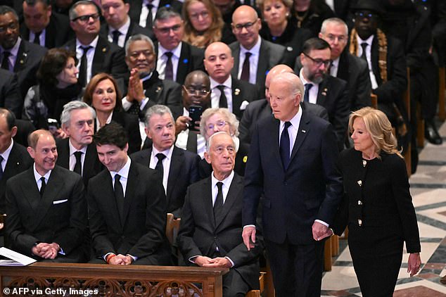 President Joe Biden and first lady Jill Biden arrive at the cathedral