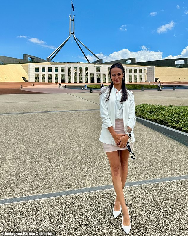 Ms Colecchia (pictured) secured a five-month internship with One Nation Senator Malcolm Roberts in February last year, where she worked at the heart of government