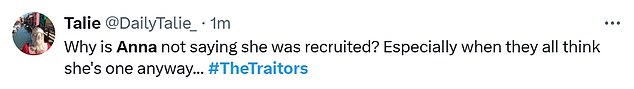 Viewers quickly took to X to react to the scene, with most feeling Anna made the wrong decision by keeping the botched recruitment to herself