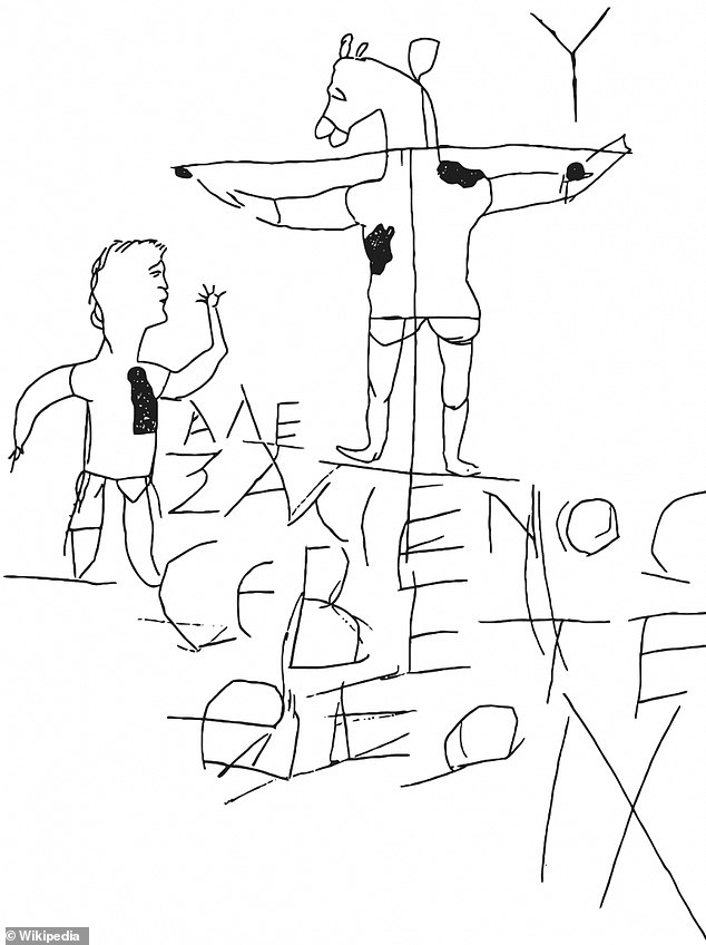 It shows a man worshiping another man with a donkey's head being crucified, which the expert said was graffiti mocking Jesus