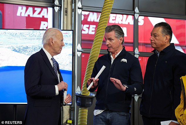 President Joe Biden (left) attended a fire briefing on the Los Angeles wildfires with California Governor Gavin Newsom (center) and Senator Alex Padilla (right) — and announced he had become a great-grandfather