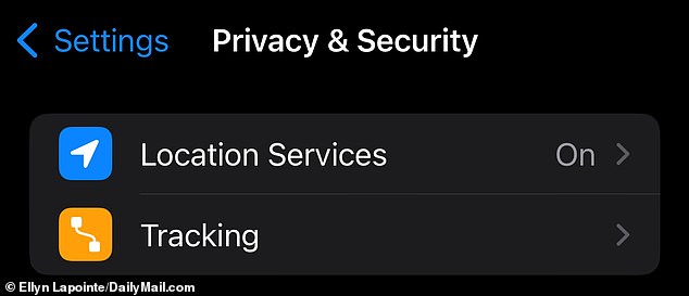 Then go back to the main Settings menu, scroll down and tap 'Privacy & Security', then tap 'Tracking'