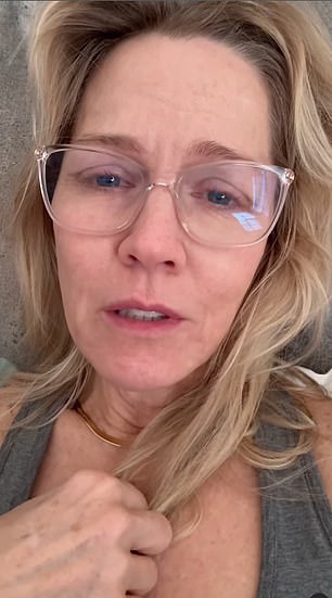 The Beverly Hills, 90210 star, 52, was makeup-free with her blonde hair down as she wore clear-rimmed glasses and a gray tank top