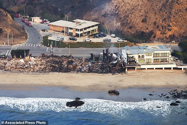 Beachfront properties are destroyed by the Palisades Fire, in this aerial view Thursday in Malibu