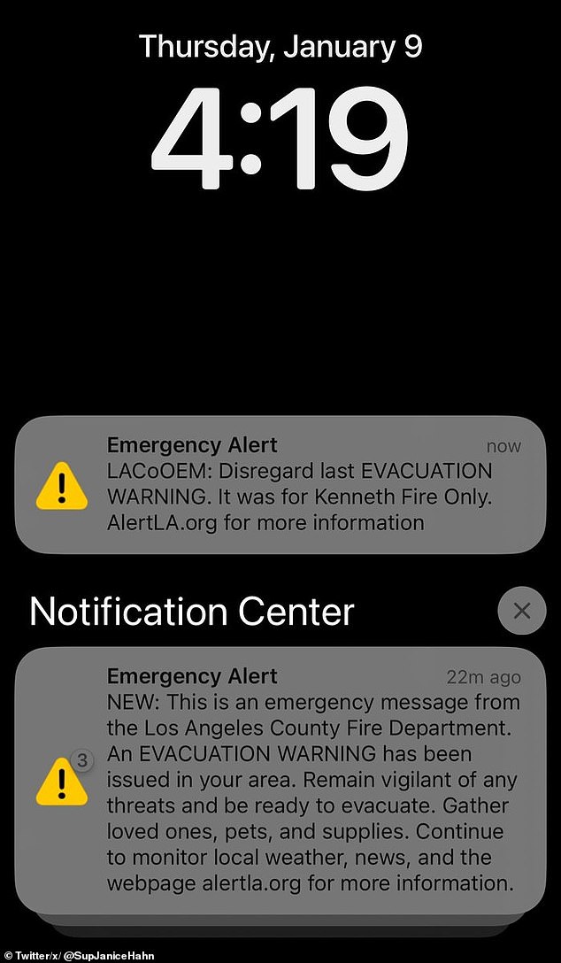 Los Angeles County officials say an evacuation order alert was accidentally sent out Thursday afternoon for residents near the Kenneth Fire in the West Hills. The warning was only intended for residents of Calabasas and Agoura Hills