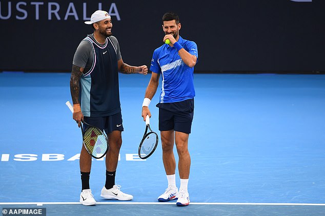 Djokovic (pictured playing doubles with Kyrgios at Brisbane International) blamed the food served to him during his captivity for leaving him with high levels of lead and mercury.