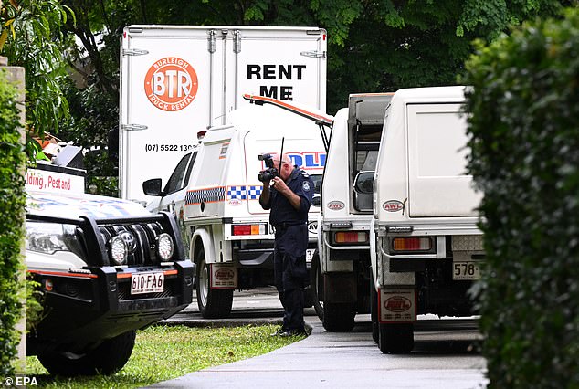 The photo shows police at the scene of Thursday's shooting on the Gold Coast