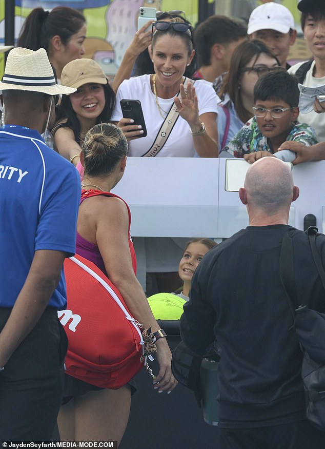 Candice, 39, got into the sporting spirit when she met the Belarusian tennis player, 29, during her practice session in Melbourne.