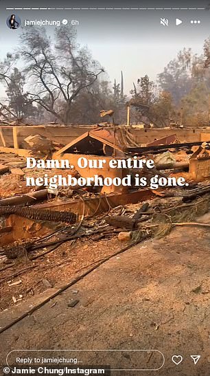 She captioned the Instastory: “Damn. Our entire neighborhood is gone.”