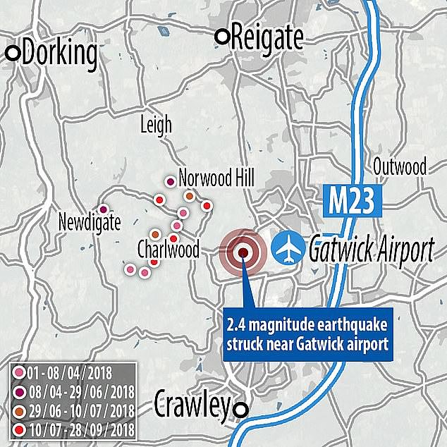 The earthquakes occurred in Newdigate and surrounding areas and reached a magnitude of 1.34 to 3.18