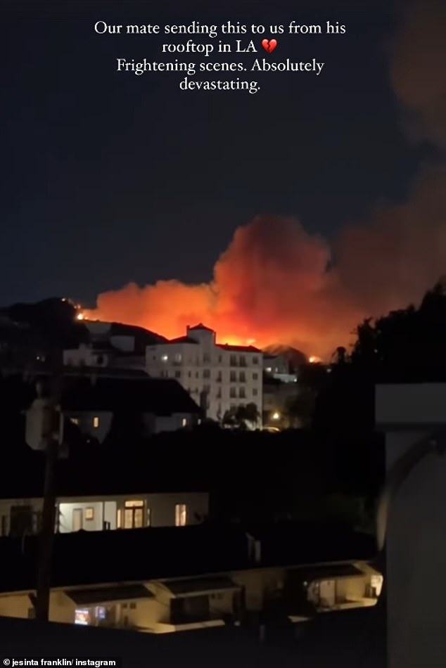 Jesinta also shared a short clip taken by a friend who lives in LA. The terrifying clip, taken from his rooftop, showed the LA skyline engulfed in flames