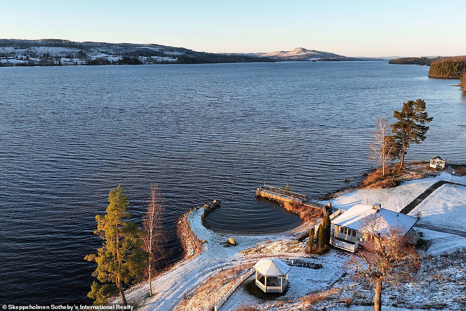 The expansive estate features a private beach in the form of a lagoon and a boathouse