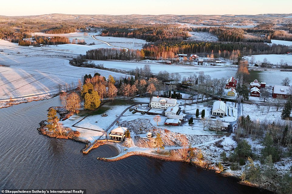 An aerial photo shows the few other properties near the two-acre estate, located near the town of Sunne