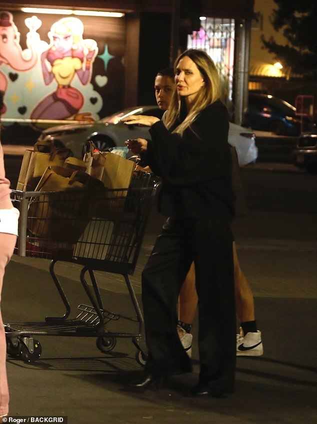 Jolie wore all black as she headed to her car