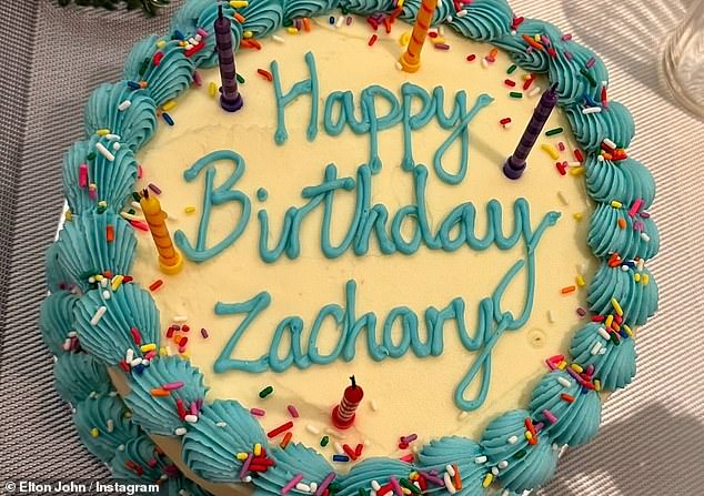 Elton also showed off a lavish birthday cake for his son Zachary