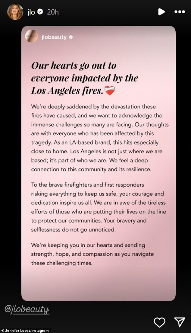 “Here are resources to help those affected. Please share. Every effort makes a difference,” JLo wrote