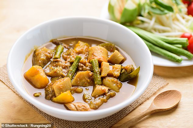 Southern Thai food (Kaeng Tai Pla) - a sour soup consisting of fish organs with vegetables