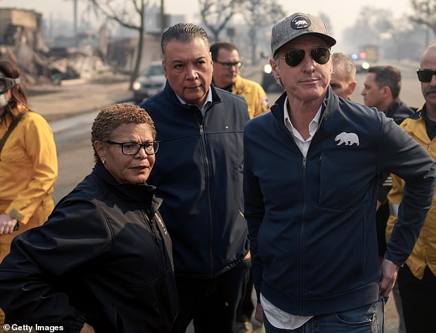 California Governor Gavin Newsom and Los Angeles Mayor Karen Bass tour the Pacific Palisades business district