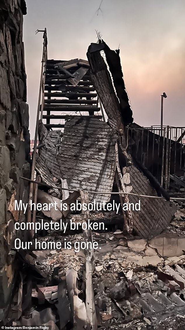 The Neighbors star shared a photo of the remains of his home to Instagram on Friday after it burned down, leaving nothing but a charred staircase