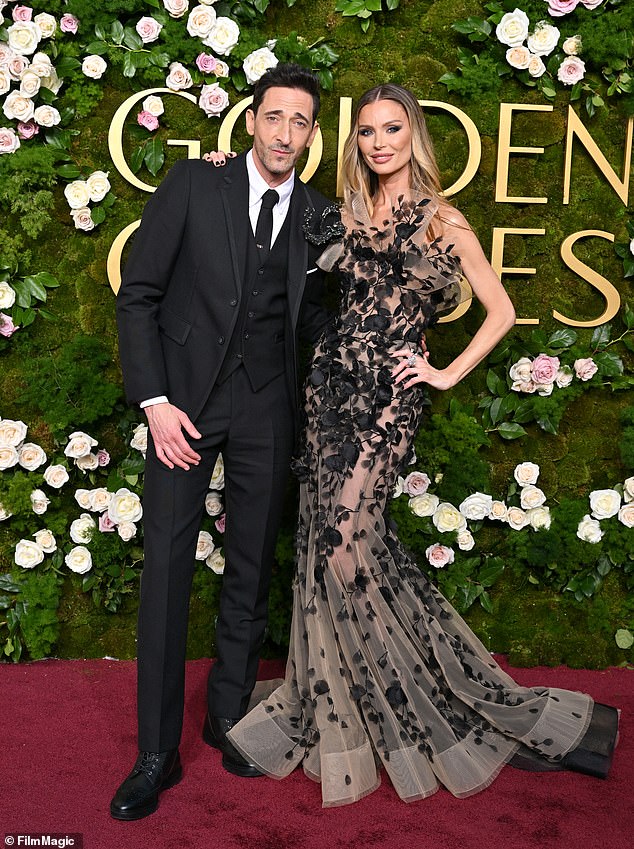 Adrien Brody and Georgina Chapman attend the 82nd Annual Golden Globe Awards at the Beverly Hilton on January 5