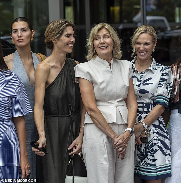 Zara was joined by beautiful Argentinian socialite Delfina Blaquier (second from left), 44, and her daughter Aurora Figueras (left), who both looked stylish as they posed next to Zara