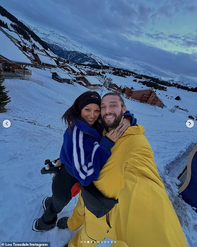 Lou, 41, meanwhile, shared photos of her on Christmas Day with Andy, as well as at a Megève ski resort in France (pictured)