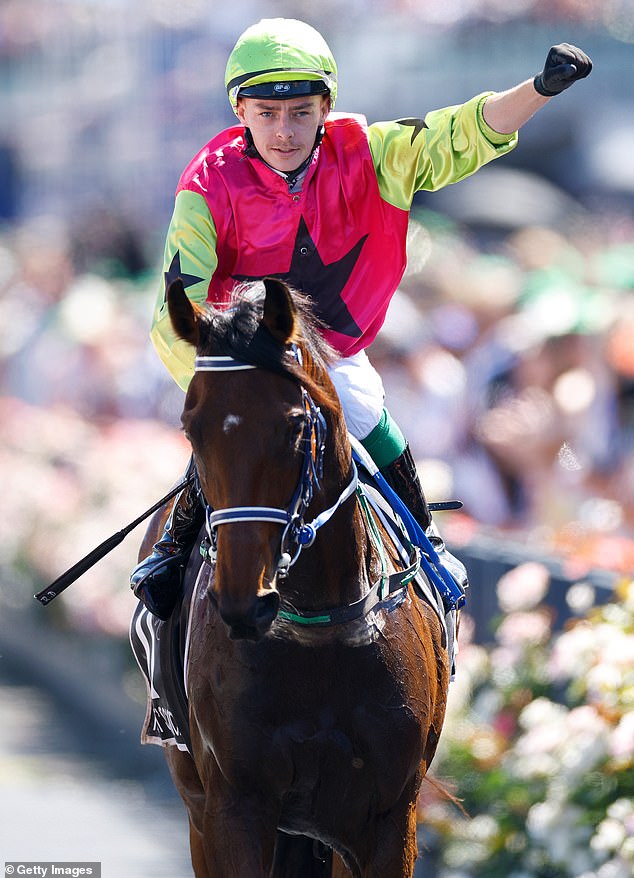 The total prize money was a whopping $4.4 million - and while jockey Robbie Dolan (pictured) and the horse's owners have received their share, Symons and Laxon are nervously waiting for their $464,000.