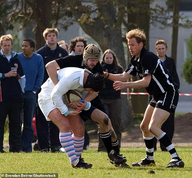 Prince William plays a rugby sevens match during a tournament in St. Andrews on April 24, 2005