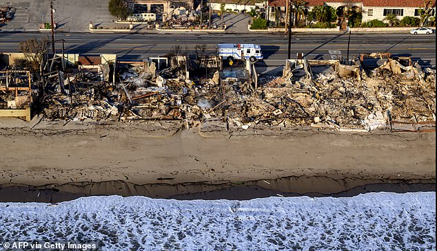 Parts of Malibu's coastline lie in ruins, with smoke blanketing the sky and a pungent odor permeating nearly every building