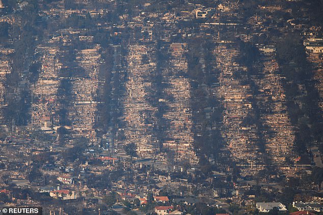 The fires that raged in the LA area reduced some 10,000 buildings to ash and rubble, killed at least ten people, displaced thousands of others and spread across an area larger than the size of San Francisco.