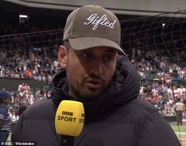 Unable to play in the All England club last year, Kyrgios got a gig with the BBC (pictured)