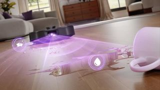 Eureka J15 Max Ultra robot vacuum cleaner and mop approaching a spilled liquid