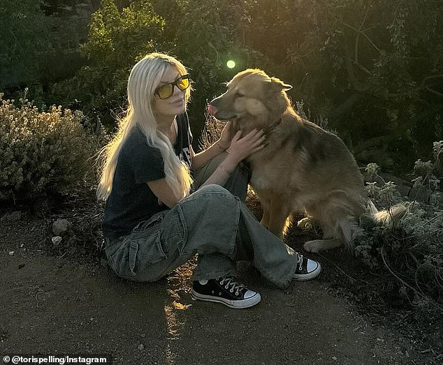 The 51-year-old 90210 star took to Instagram to share photos of herself, her son Beau, seven, and their German Shepherd enjoying the outdoors