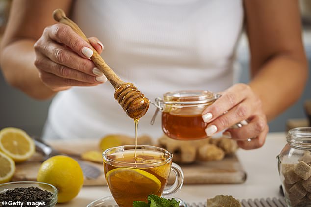 A warm sweet drink, such as a cup of honey with lemon or blackcurrant, is a simple way to relieve the symptoms of a cough and sore throat