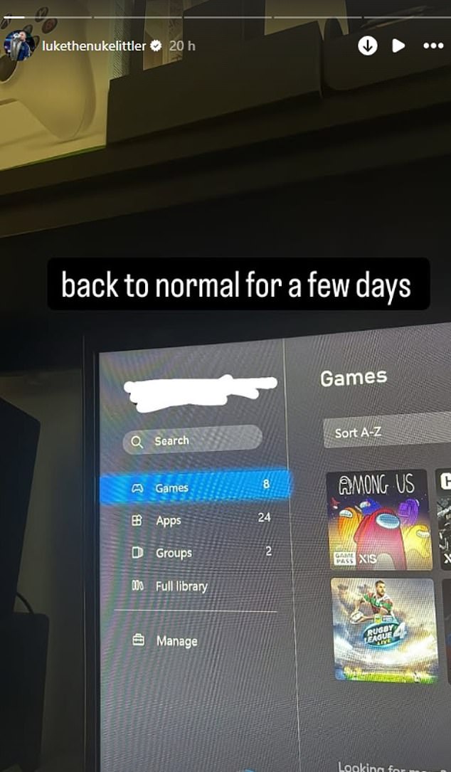 Littler shared a photo of his Xbox with the caption 'back to normal for a few days' before returning to action at the Bahrain Darts Masters next week