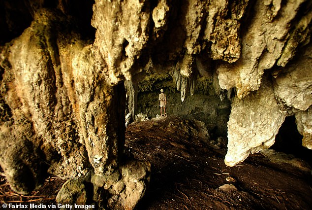 A local villager explores the caves where the remains of Homo floriensis were found