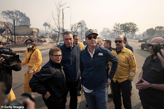 Other celebrities have also joined the reality star in criticizing the LA mayor for his mismanagement of the deadly fires, including the Palisades Fire and Eaton Fire; Bass seen Wednesday with California Governor Gavin Newsom