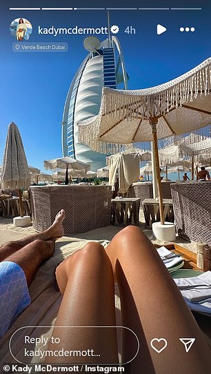 In another image shared to her Instagram Stories, Kady took a photo of her and a man's legs while at Verde Beach Dubai