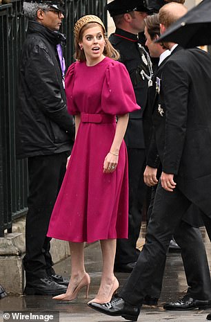 For the king's coronation in 2023, Beatrice wore a magenta dress from Beulah London