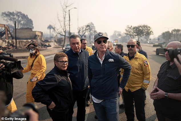 Other celebrities have also joined the reality star in criticizing the LA mayor for his mismanagement of the deadly fires, including the Palisades Fire and Eaton Fire; Bass seen Wednesday with California Governor Gavin Newsom