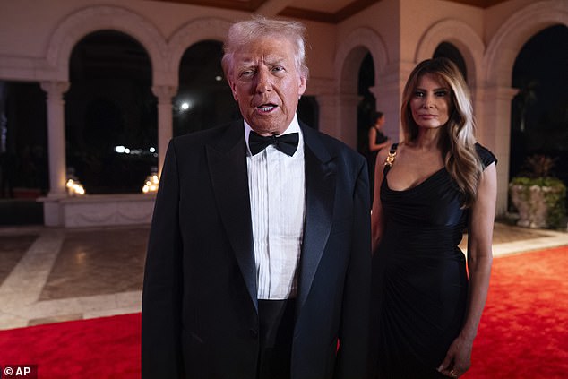 Donald and Melania Trump at a New Year's Eve party in Mar-a-Lago, Florida