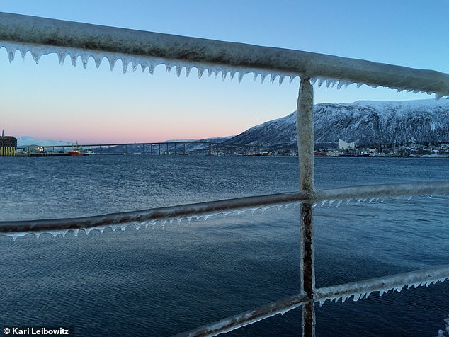 Ice on a pier in Tromsø, Norway: the temperature can drop by as much as 5 degrees during the polar night